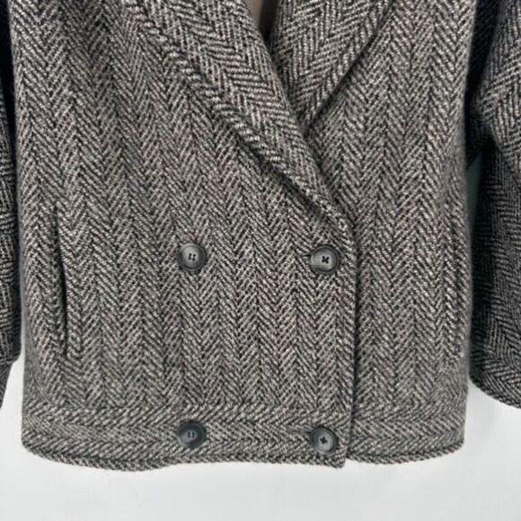 Vintage 90s Mackintosh Womens Chevron Wool Double Breasted Blazer Gray‎ Medium - Picture 6 of 11